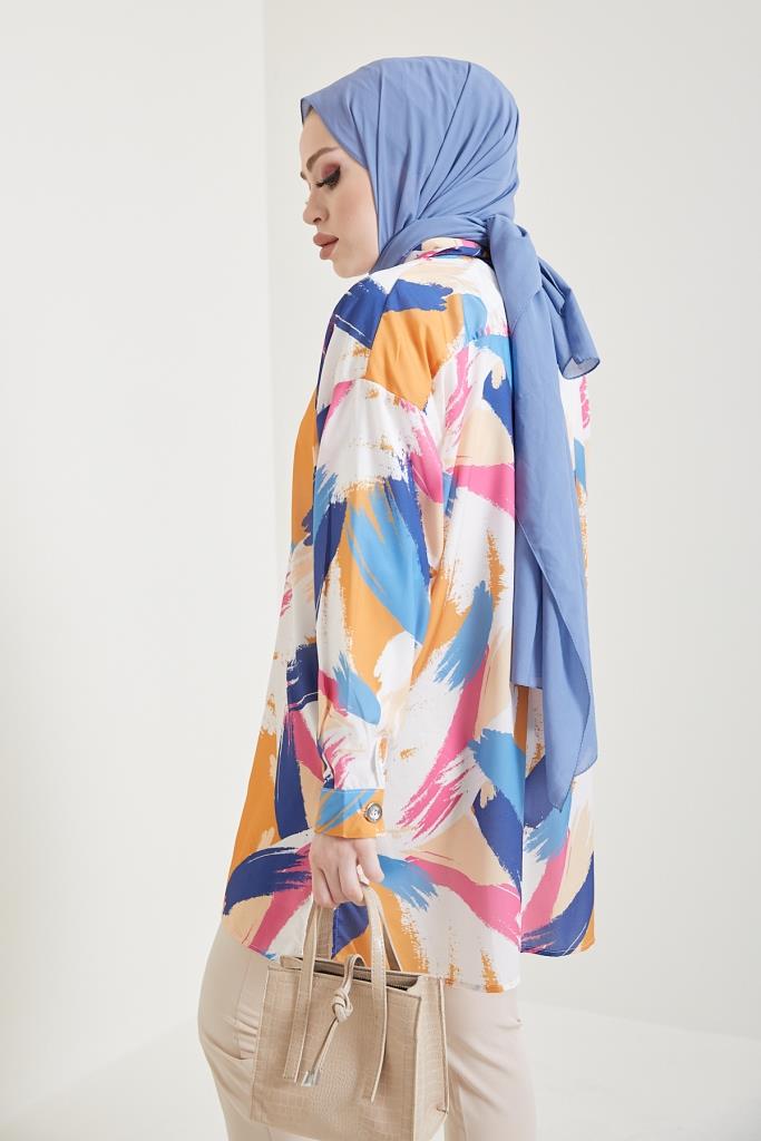 BNG Women Patterned Hijab Shirt Mustard - Clermont