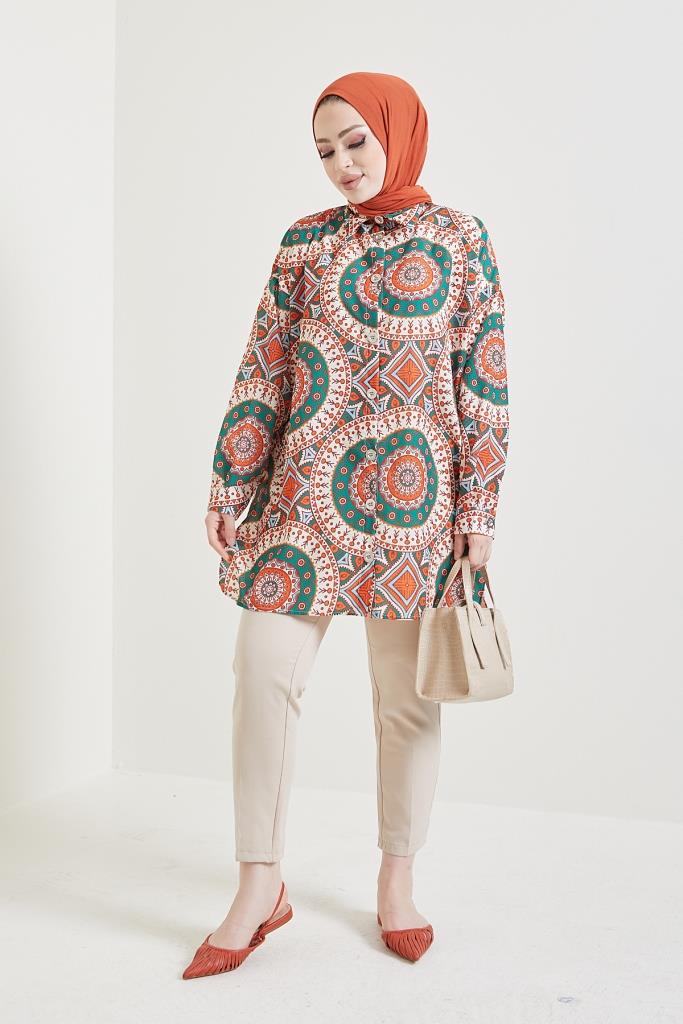 BNG Women Patterned Hijab Shirt Terracotta - Clermont
