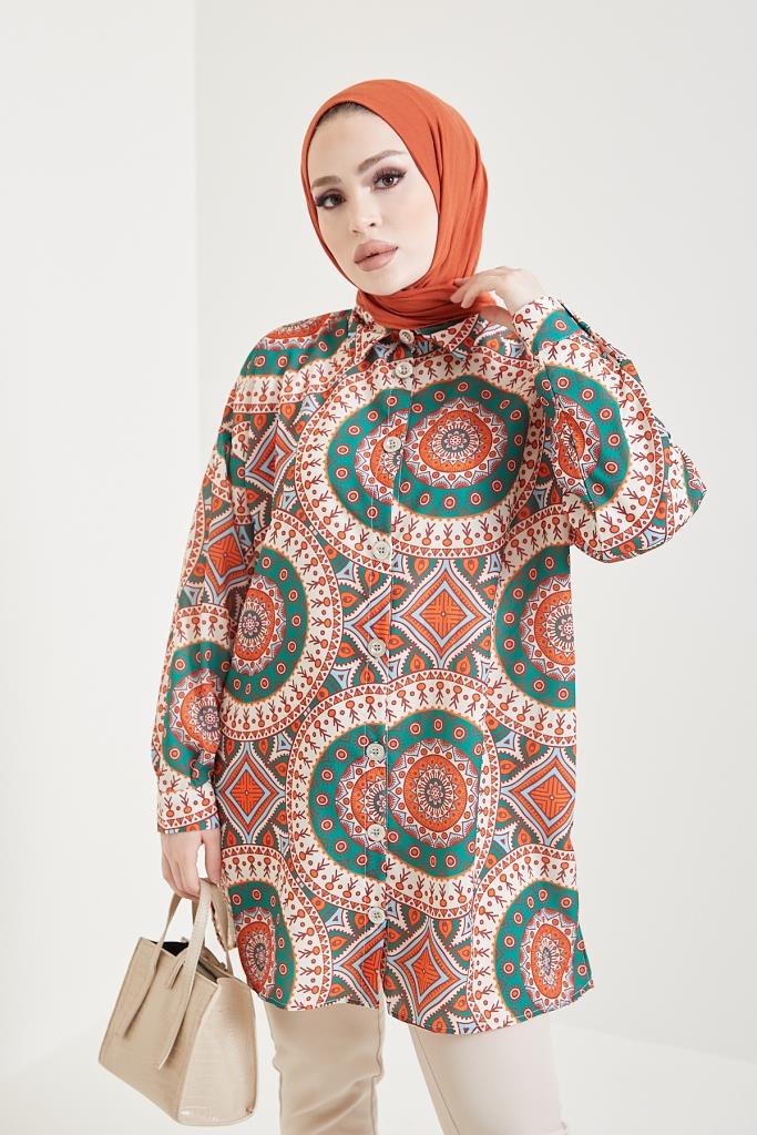 BNG Women Patterned Hijab Shirt Terracotta - Clermont