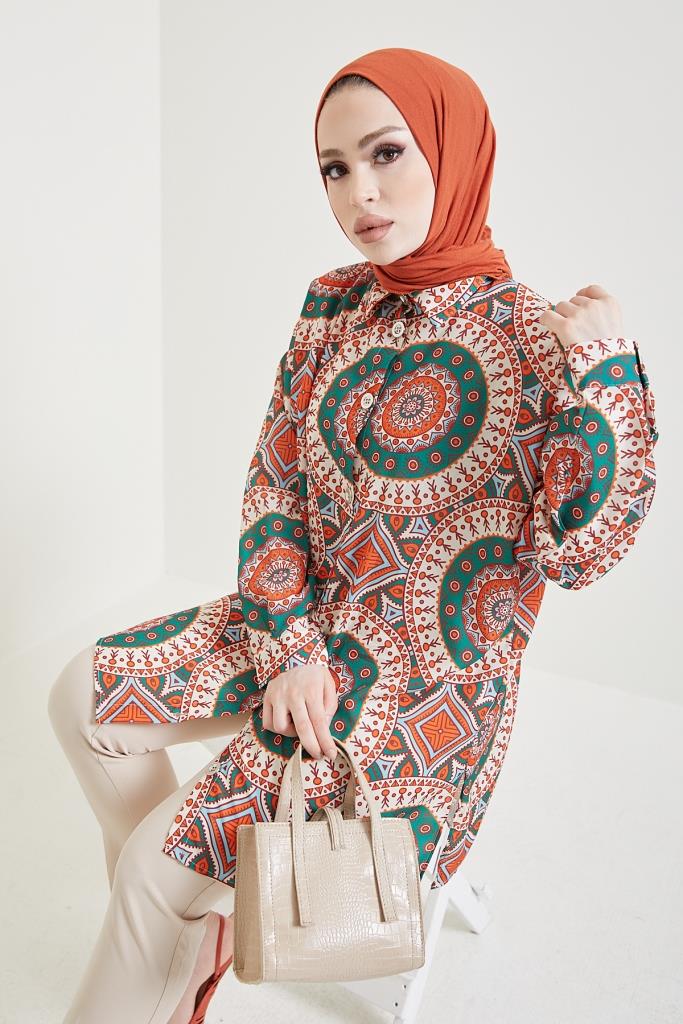 BNG Women Patterned Hijab Shirt Terracotta - Clermont