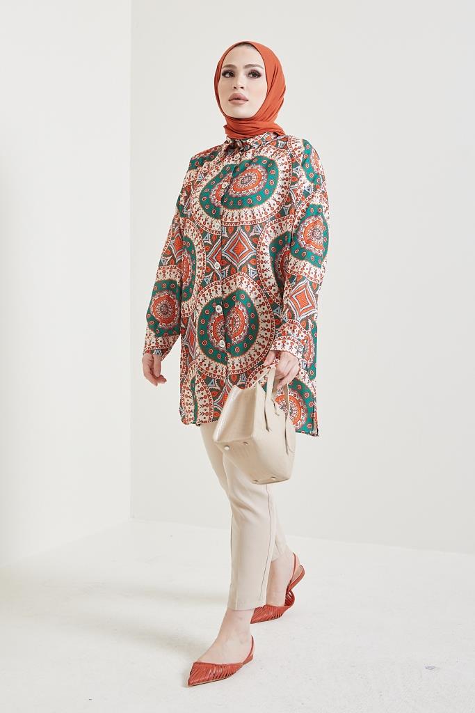 BNG Women Patterned Hijab Shirt Terracotta - Clermont