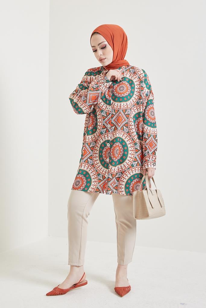 BNG Women Patterned Hijab Shirt Terracotta - Clermont