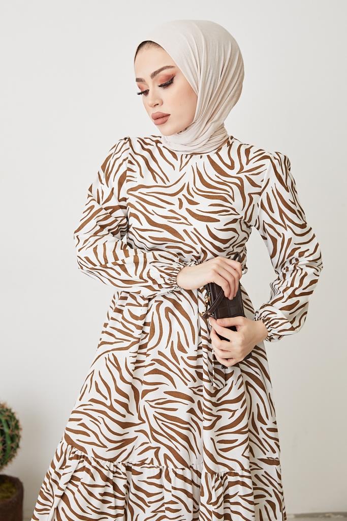 BNG Women Zebra Pattern Dress Brown - Clermont
