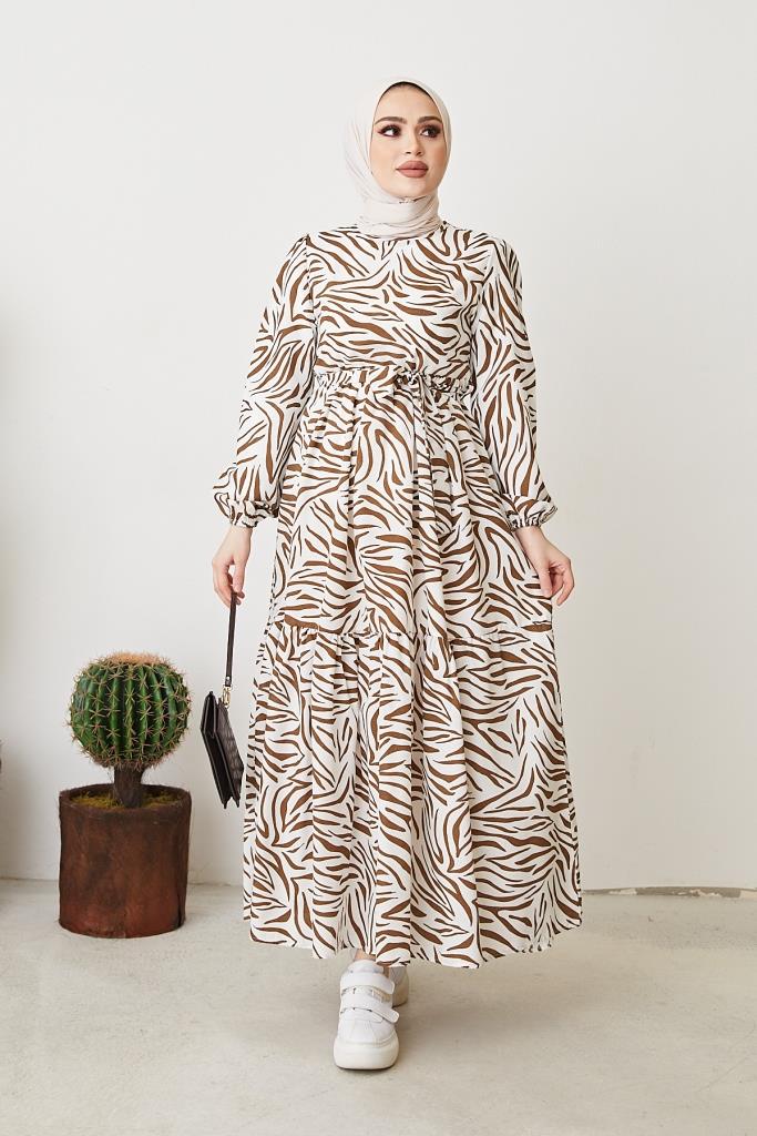 BNG Women Zebra Pattern Dress Brown - Clermont