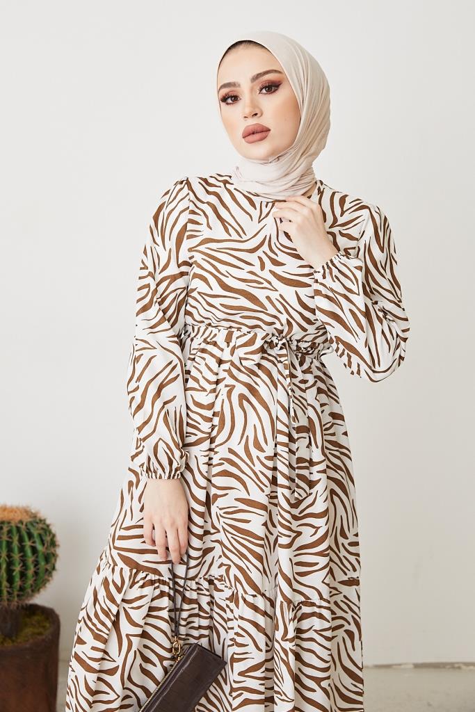 BNG Women Zebra Pattern Dress Brown - Clermont