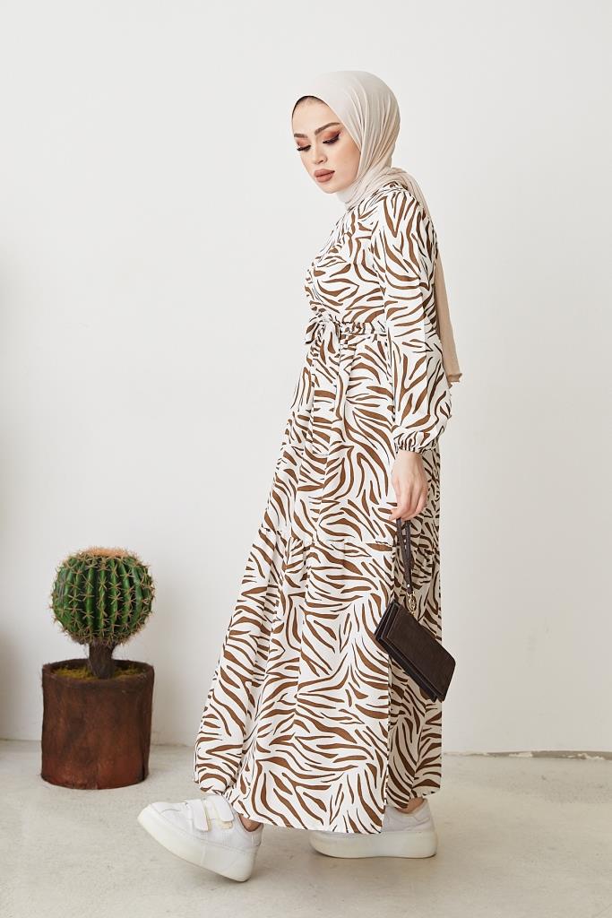 BNG Women Zebra Pattern Dress Brown - Clermont