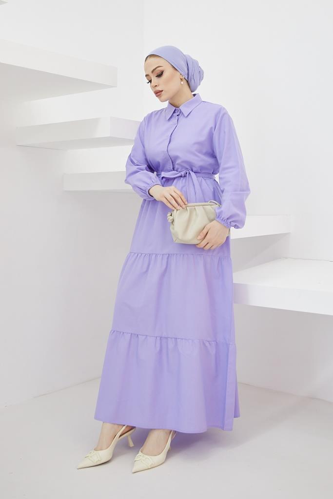 BNG Women Shirt Collar Buttoned Hijab Dress Lilac - Clermont