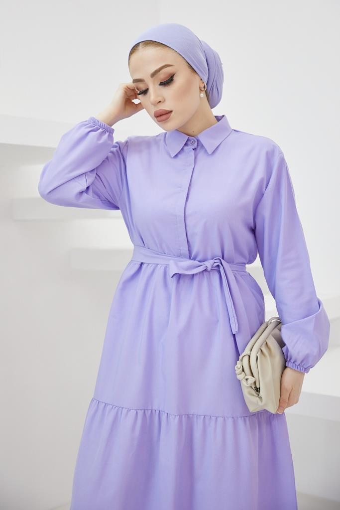 BNG Women Shirt Collar Buttoned Hijab Dress Lilac - Clermont