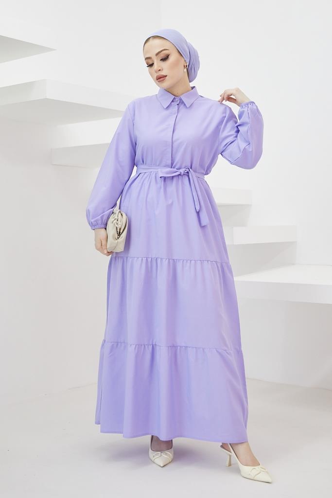 BNG Women Shirt Collar Buttoned Hijab Dress Lilac - Clermont