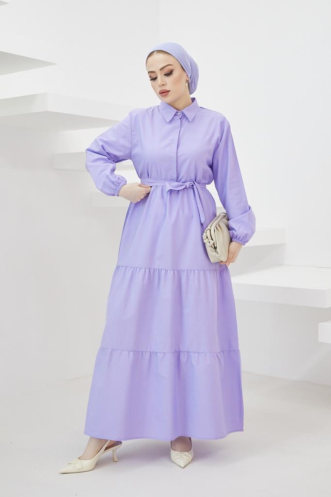 BNG Women Shirt Collar Buttoned Hijab Dress Lilac - Clermont