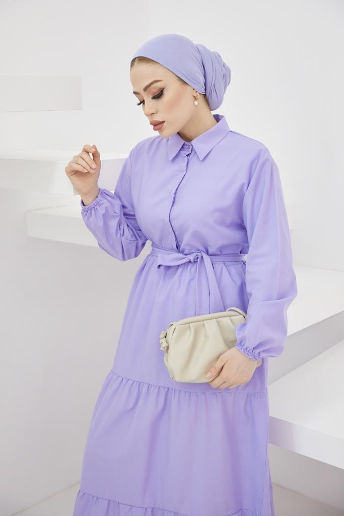 BNG Women Shirt Collar Buttoned Hijab Dress Lilac - Clermont