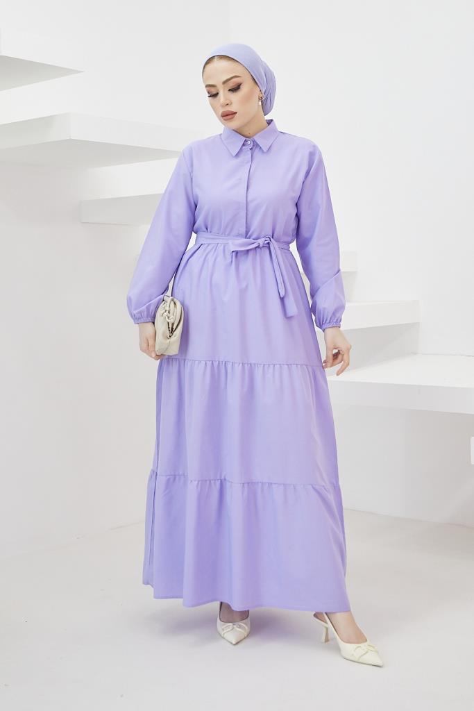 BNG Women Shirt Collar Buttoned Hijab Dress Lilac - Clermont