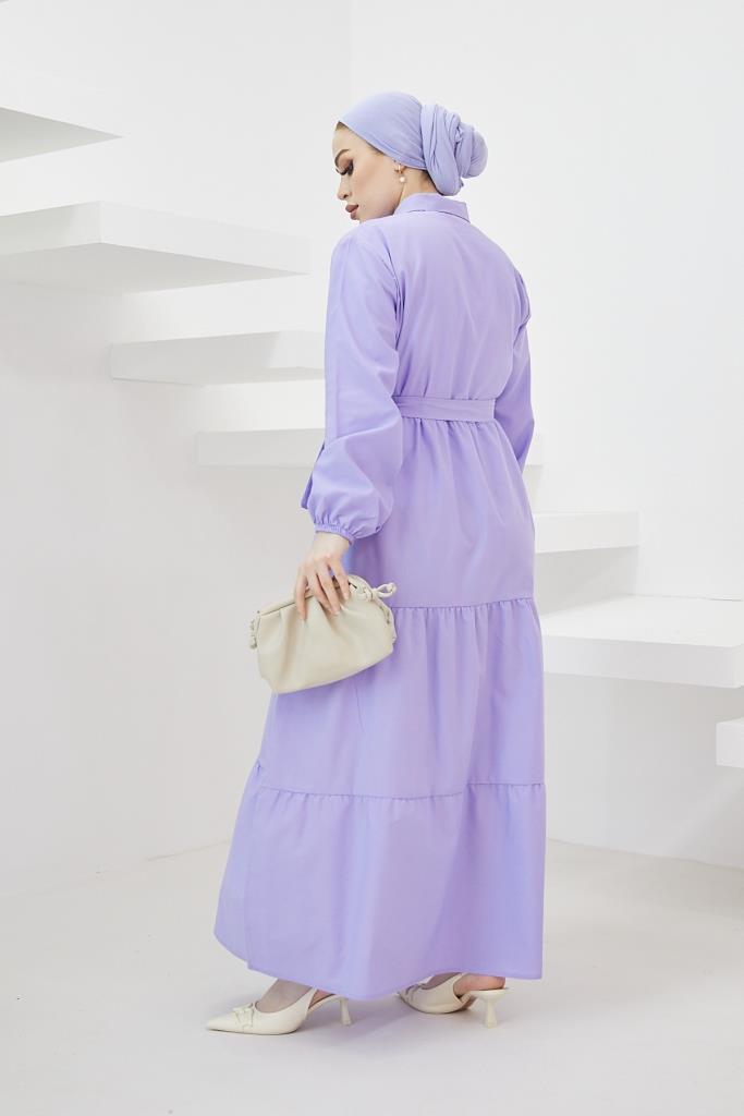 BNG Women Shirt Collar Buttoned Hijab Dress Lilac - Clermont