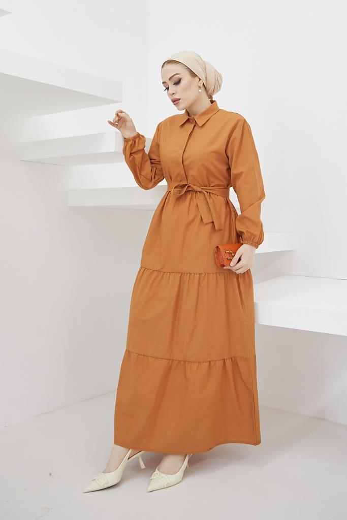 BNG Women Shirt Collar Buttoned Hijab Dress Cinnamon - Clermont