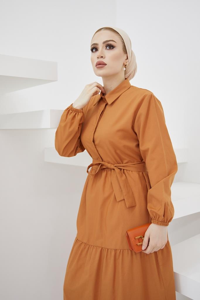 BNG Women Shirt Collar Buttoned Hijab Dress Cinnamon - Clermont