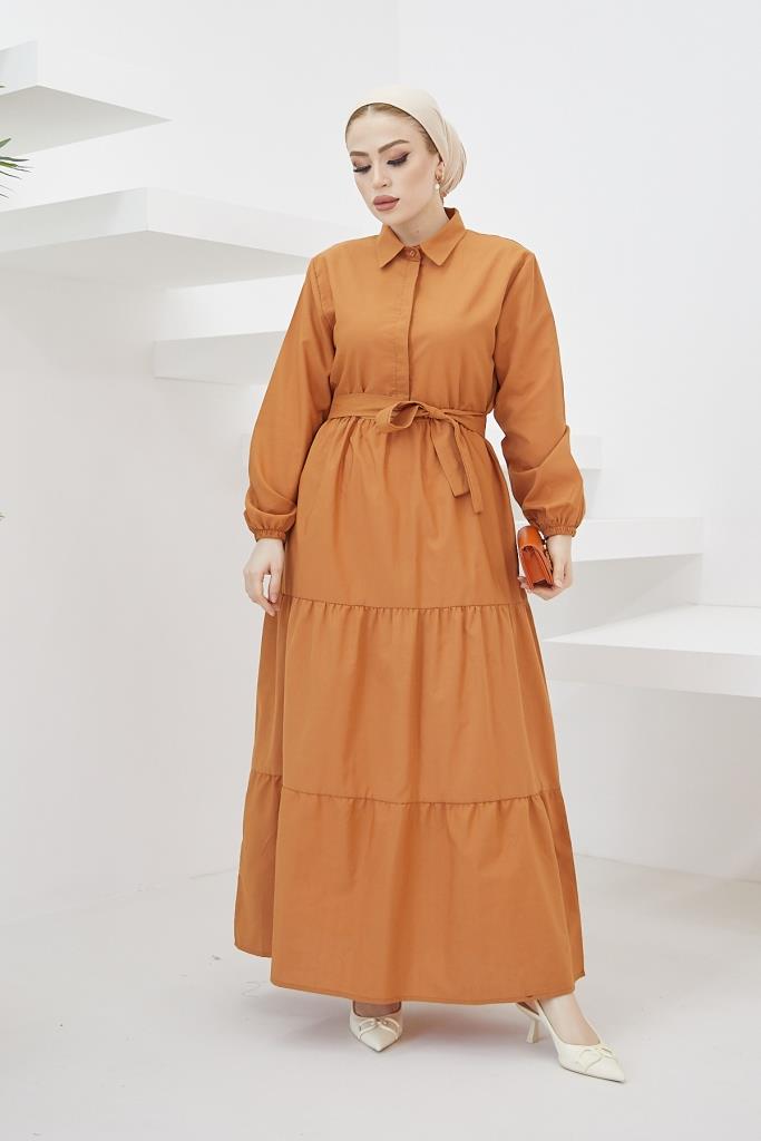 BNG Women Shirt Collar Buttoned Hijab Dress Cinnamon - Clermont