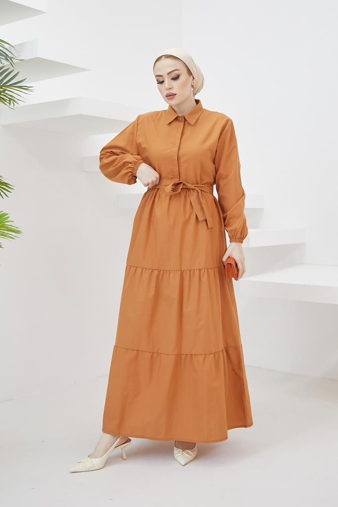 BNG Women Shirt Collar Buttoned Hijab Dress Cinnamon - Clermont
