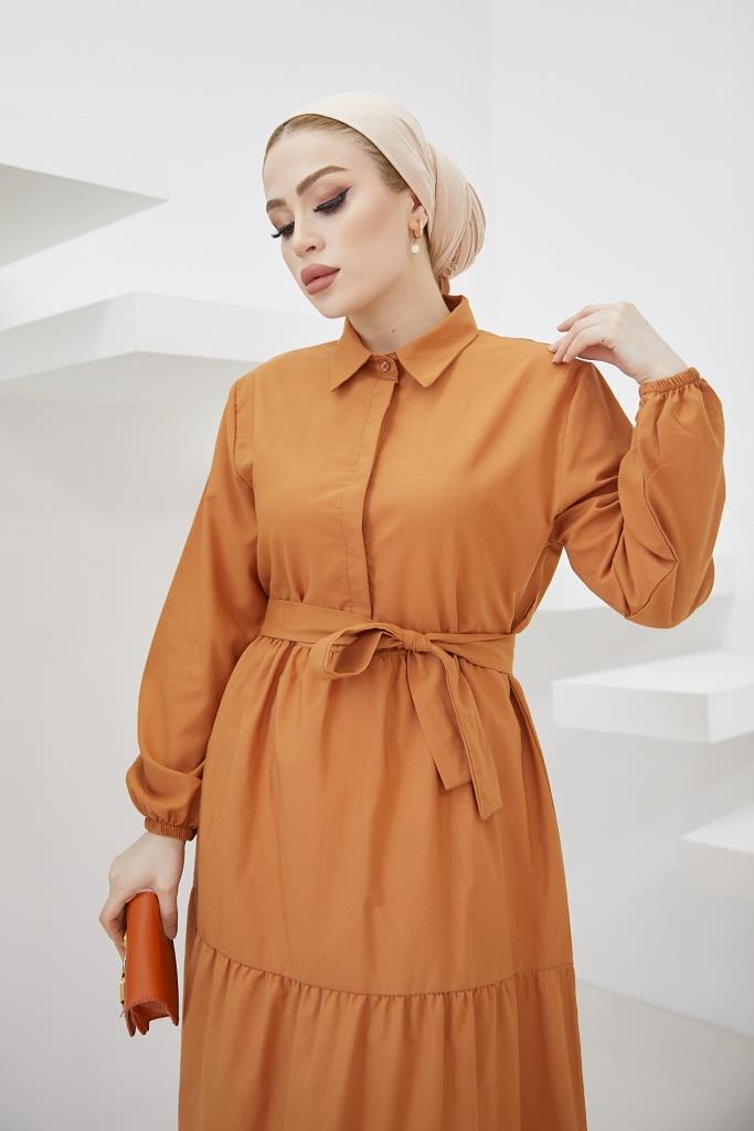 BNG Women Shirt Collar Buttoned Hijab Dress Cinnamon - Clermont