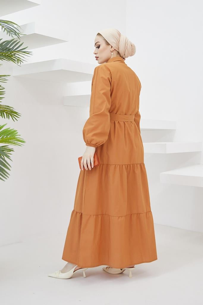 BNG Women Shirt Collar Buttoned Hijab Dress Cinnamon - Clermont