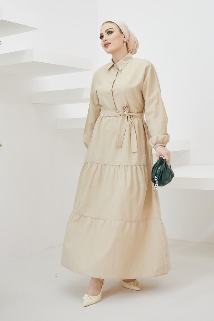 BNG Women Shirt Collar Buttoned Hijab Dress Stone - Clermont