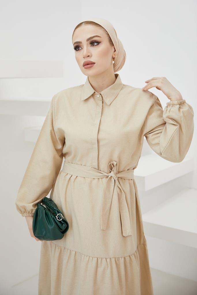 BNG Women Shirt Collar Buttoned Hijab Dress Stone - Clermont
