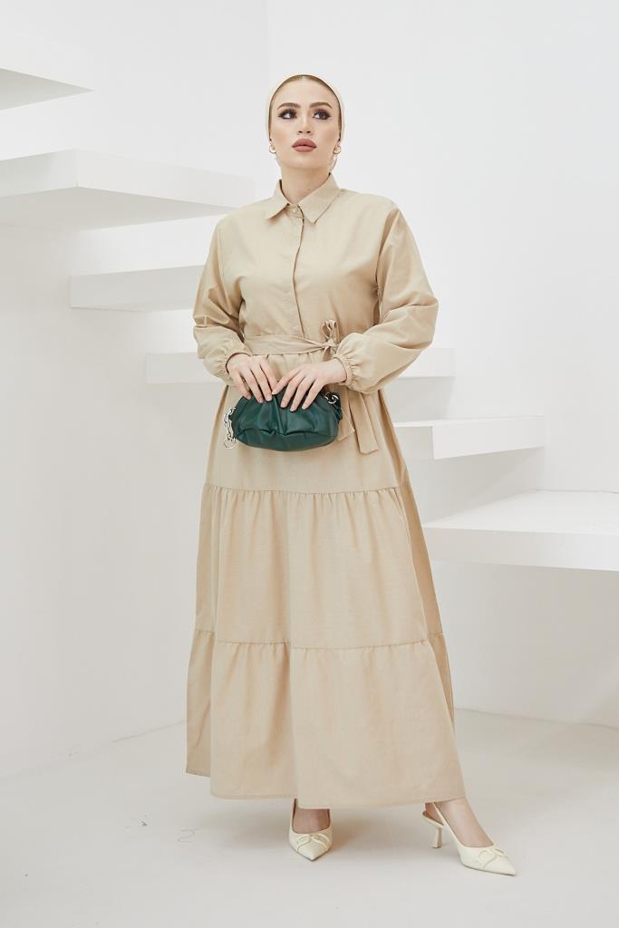 BNG Women Shirt Collar Buttoned Hijab Dress Stone - Clermont
