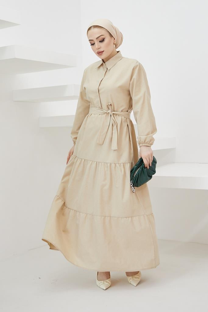 BNG Women Shirt Collar Buttoned Hijab Dress Stone - Clermont