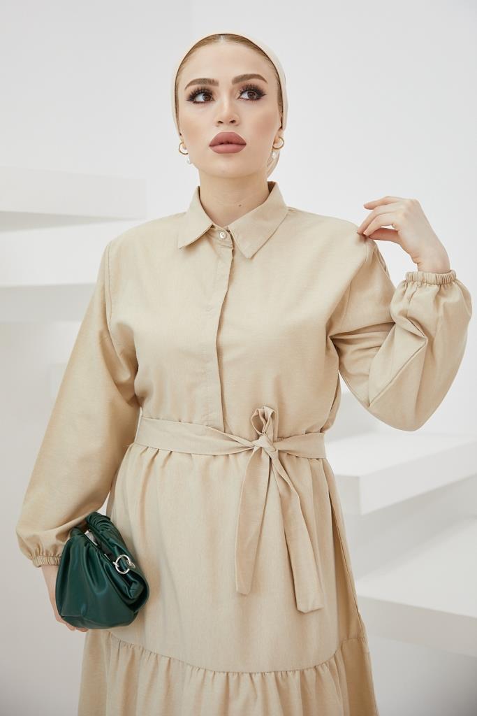 BNG Women Shirt Collar Buttoned Hijab Dress Stone - Clermont
