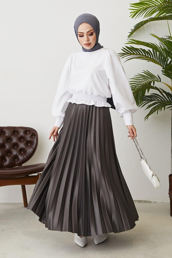 BNG Women Elastic Waist Pleated Skirt Anthracite - Clermont