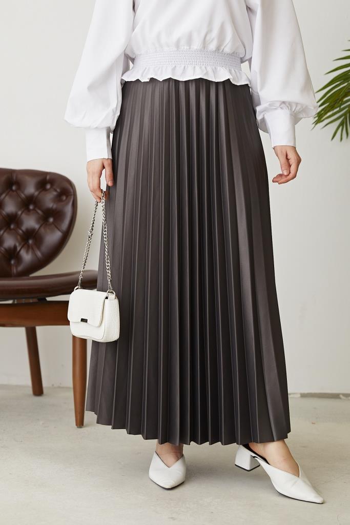 BNG Women Elastic Waist Pleated Skirt Anthracite - Clermont