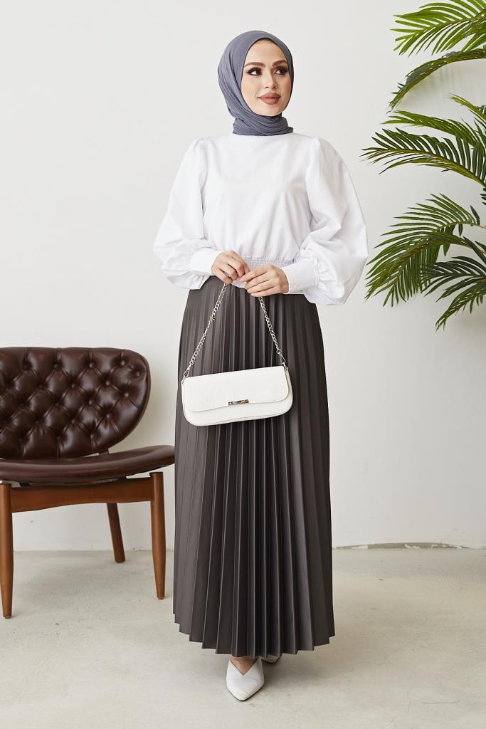 BNG Women Elastic Waist Pleated Skirt Anthracite - Clermont