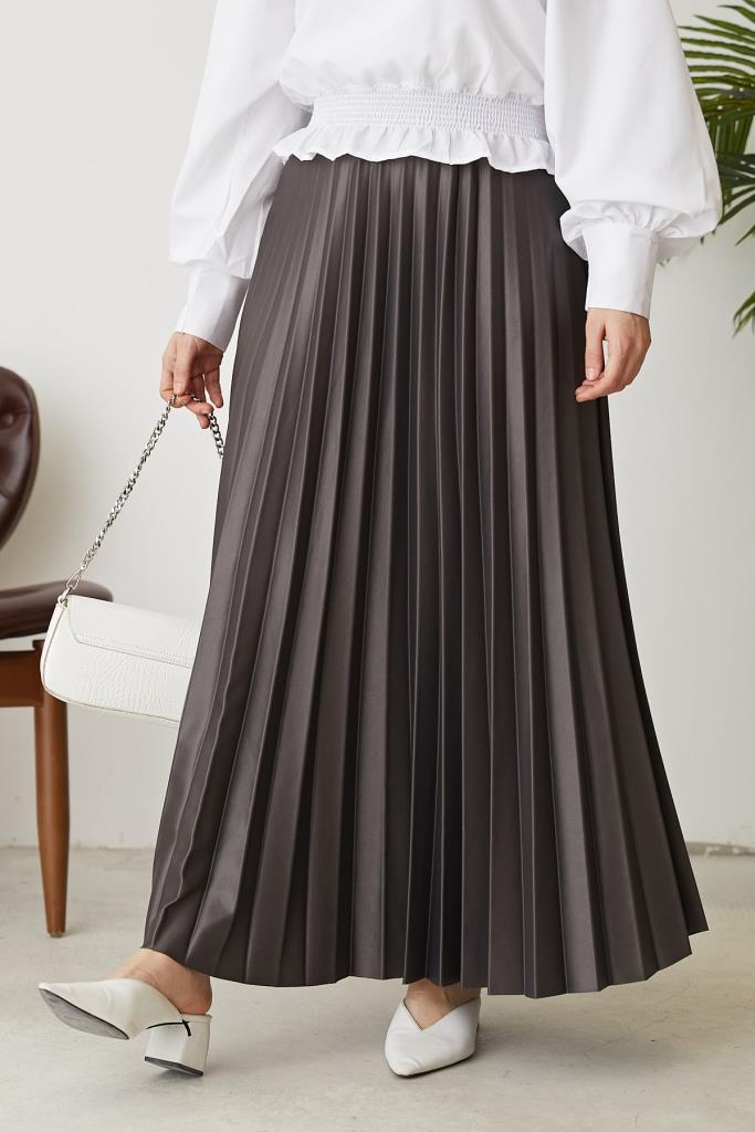 BNG Women Elastic Waist Pleated Skirt Anthracite - Clermont