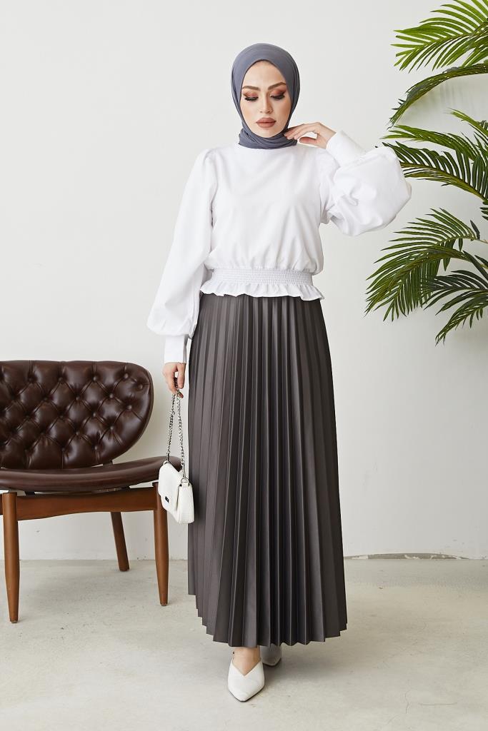 BNG Women Elastic Waist Pleated Skirt Anthracite - Clermont