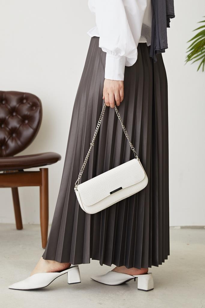 BNG Women Elastic Waist Pleated Skirt Anthracite - Clermont