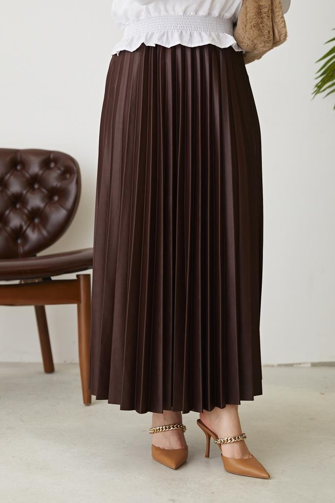 BNG Women Brown Elastic Waist Pleated Skirt - Clermont