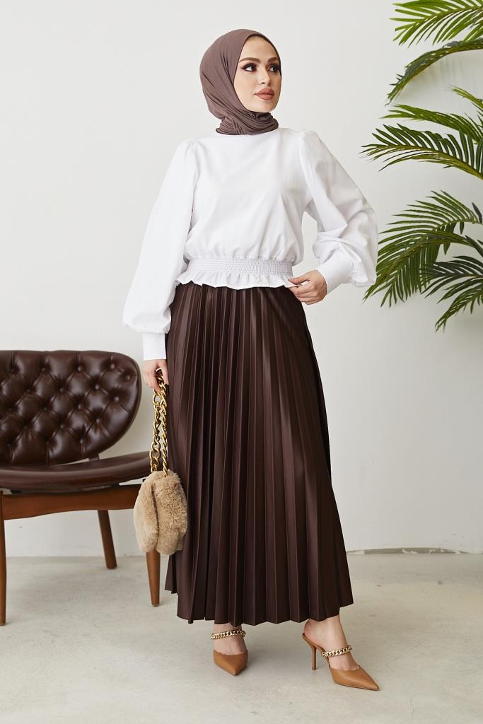 BNG Women Brown Elastic Waist Pleated Skirt - Clermont