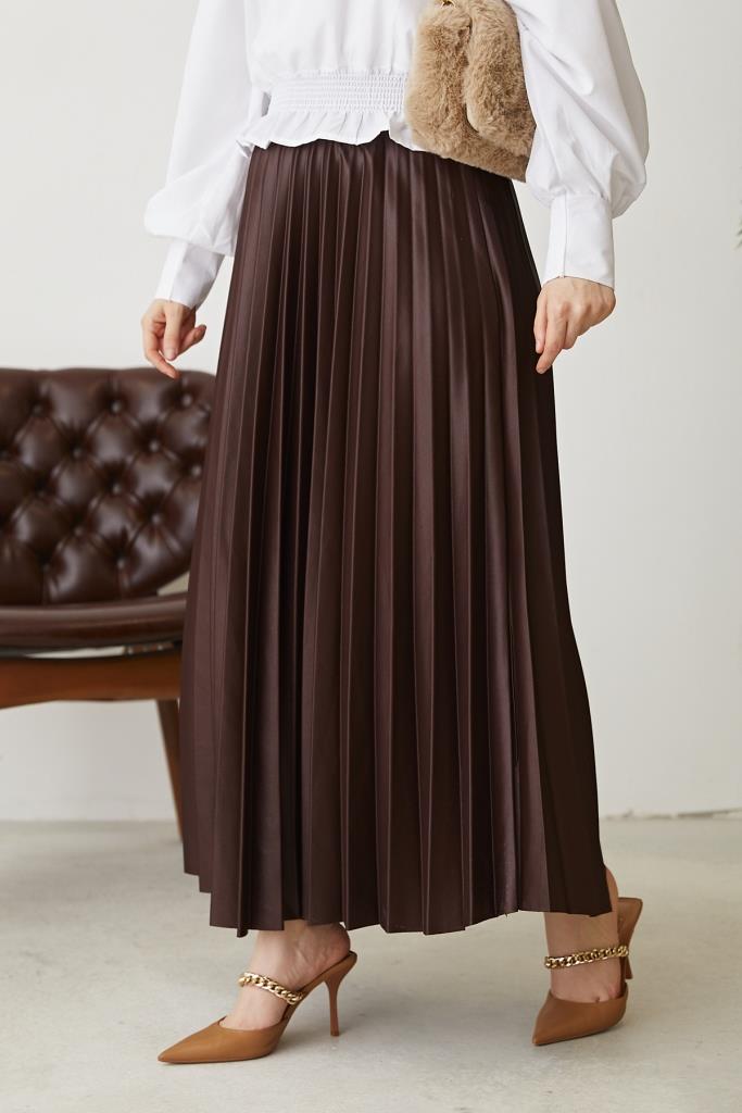 BNG Women Brown Elastic Waist Pleated Skirt - Clermont