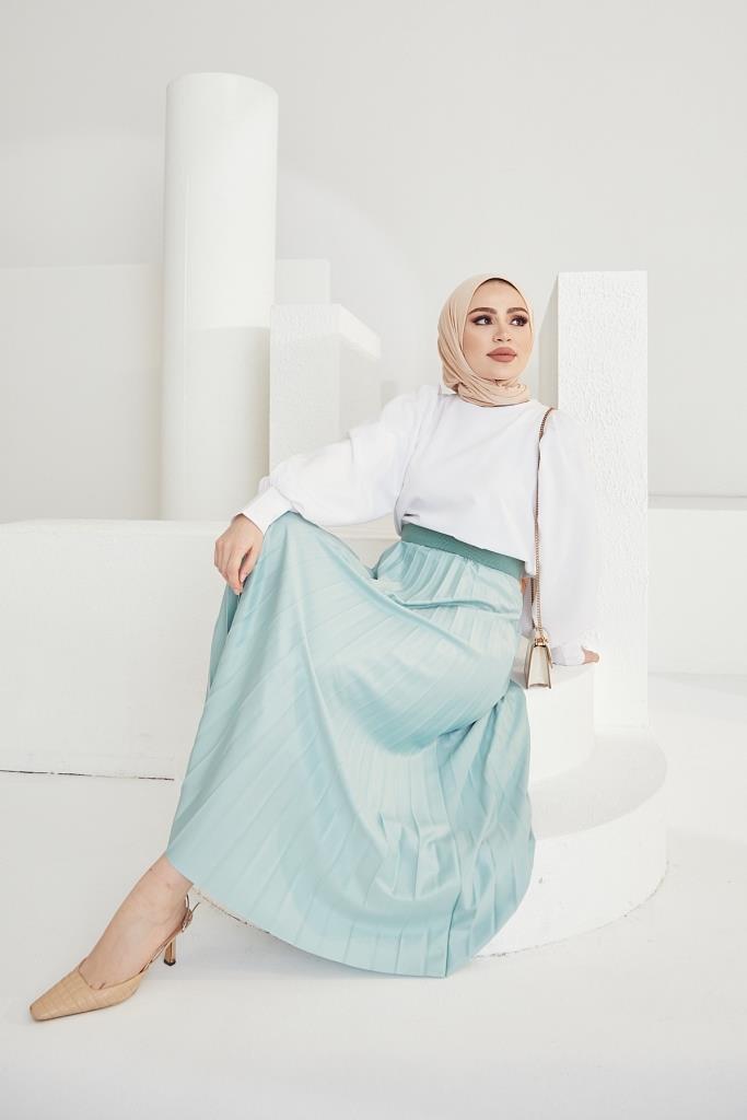 BNG تنورة نسائية بطيات بخصر مطاطي - نعناع - كليرمونت