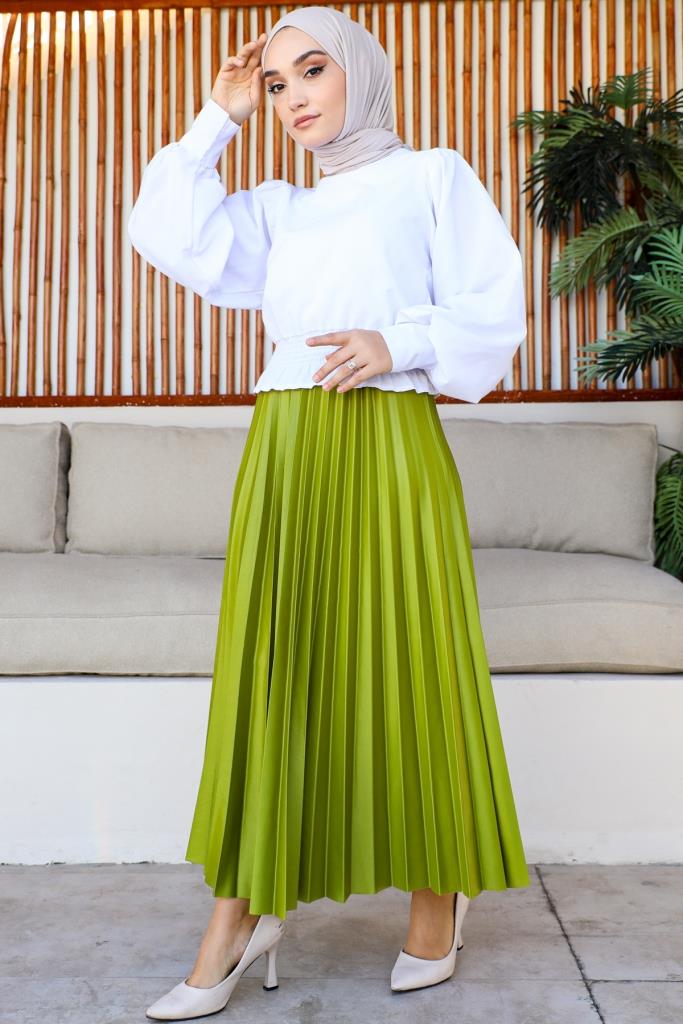 BNG Women Elastic Waist Pleated Skirt Olive Green - Clermont