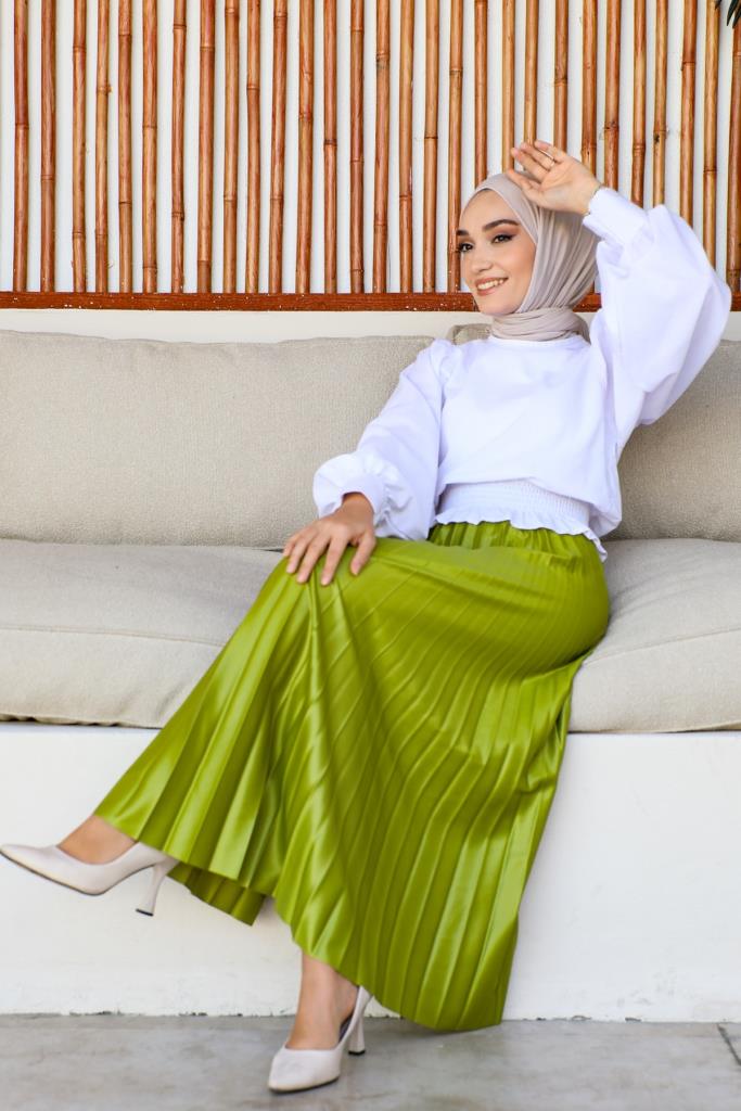 BNG Women Elastic Waist Pleated Skirt Olive Green - Clermont