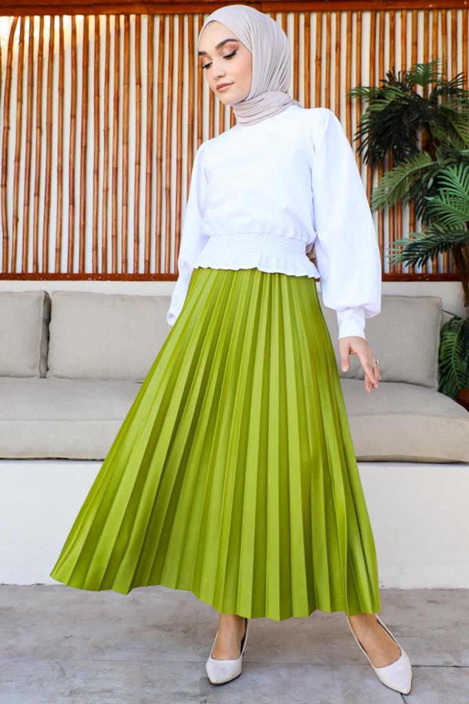 BNG Women Elastic Waist Pleated Skirt Olive Green - Clermont