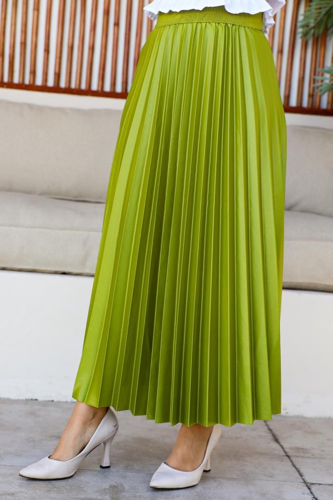 BNG Women Elastic Waist Pleated Skirt Olive Green - Clermont