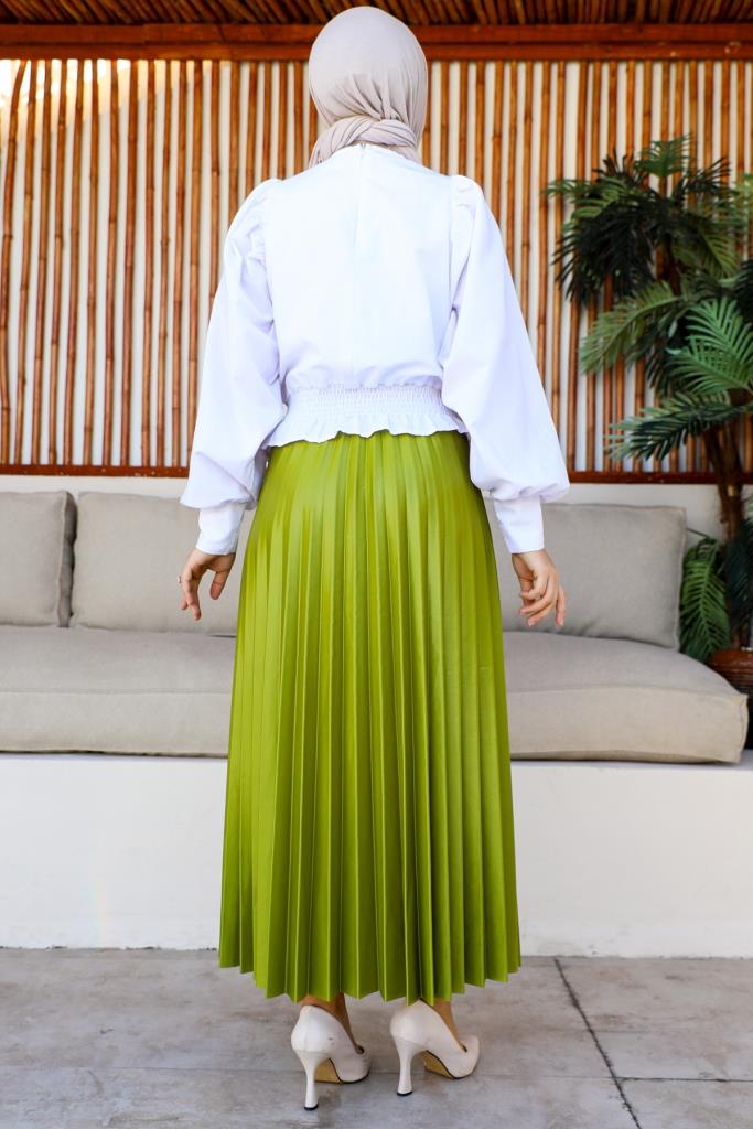BNG Women Elastic Waist Pleated Skirt Olive Green - Clermont