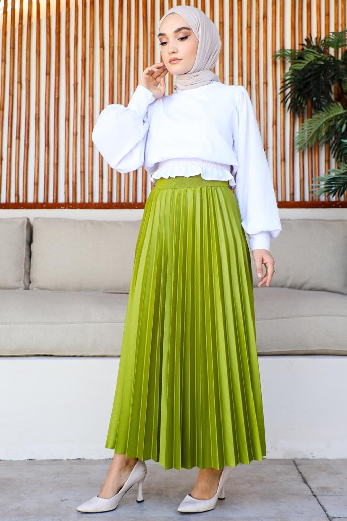BNG Women Elastic Waist Pleated Skirt Olive Green - Clermont