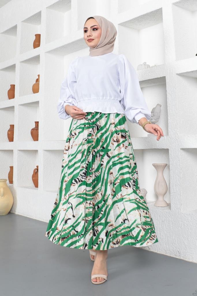 BNG Women Patterned Hijab Pleated Skirt Green - Clermont