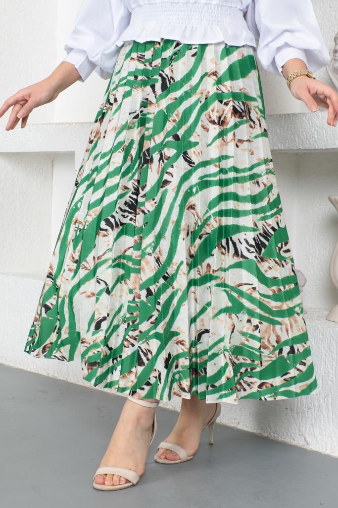 BNG Women Patterned Hijab Pleated Skirt Green - Clermont