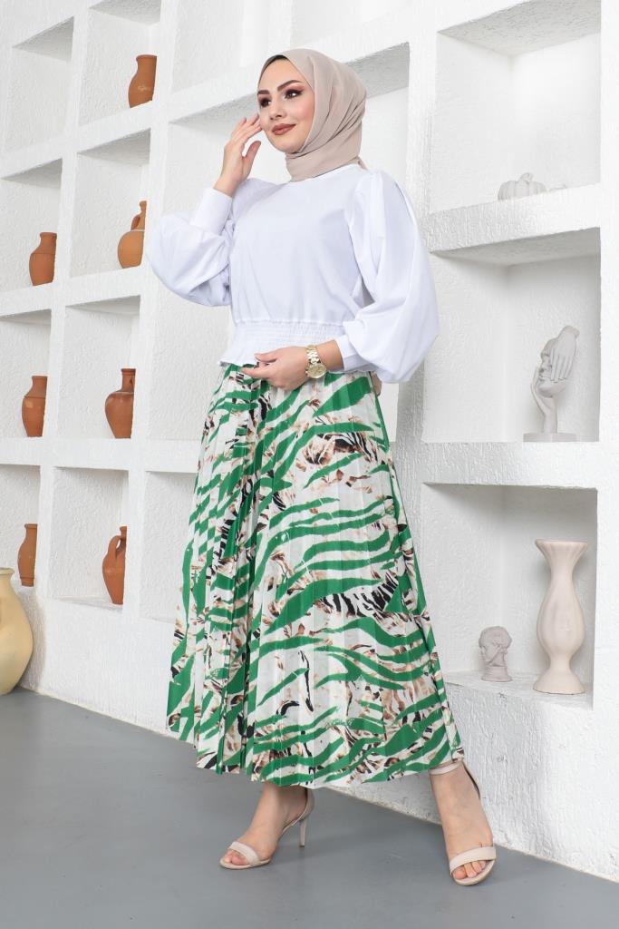 BNG Women Patterned Hijab Pleated Skirt Green - Clermont