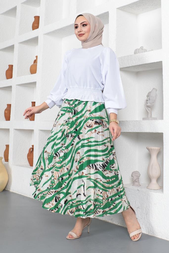 BNG Women Patterned Hijab Pleated Skirt Green - Clermont