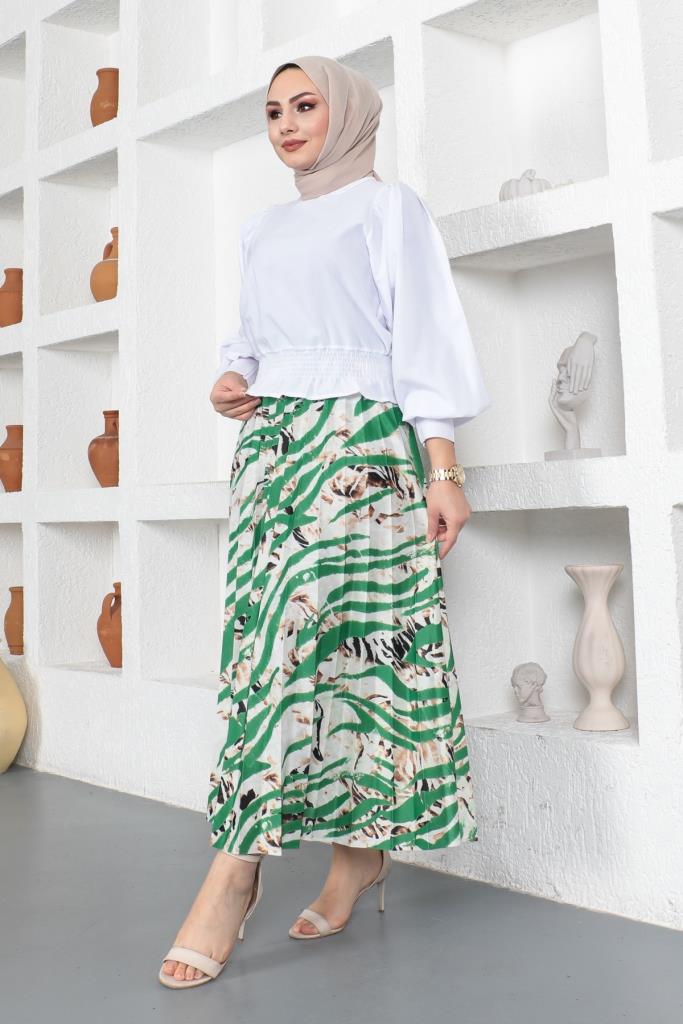 BNG Women Patterned Hijab Pleated Skirt Green - Clermont
