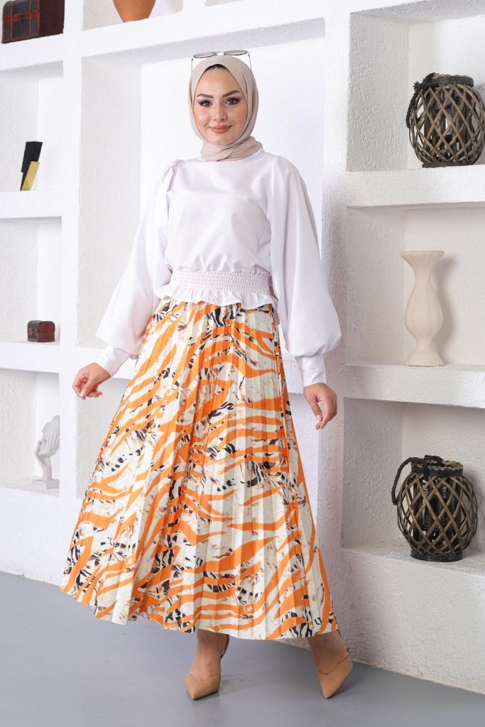 BNG Women Patterned Hijab Pleated Skirt Orange - Clermont